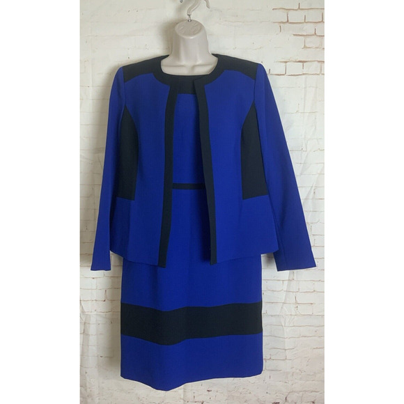 Black Label by Evan-Picone Blue Black Colorblock Dress with Jacket Size 8 - Picture 1 of 7